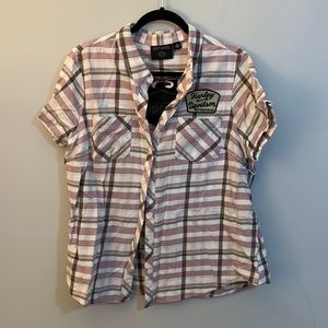 Harley Davidson Pink Patch Button Up Shirt Size 2XL